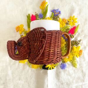 Vintage Wicker Elephant Mug Holder: Cottagecore, Boho, Hippie